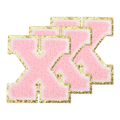 PATIKIL Chenille Aufnäher Buchstaben 3,3 Zoll, 3er Pack Selbstklebende Chenille Aufnäher mit goldenem Rand Bestickte Sticker für Kleidung DIY Rucksäcke Hüte Dekoration, Pinker Buchstabe-X PATIKIL Chenille Aufnäher Buchstaben 3,3 Zoll, 3er Pack Selbstklebende Chenille Aufnäher mit goldenem Rand Bestickte Sticker für Kleidung DIY Rucksäcke Hüte Dekoration, Pinker Buchstabe-X von PATIKIL