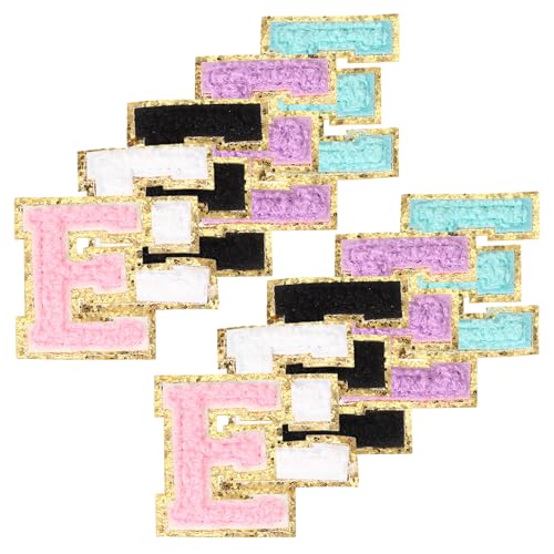 PATIKIL Chenille Buchstaben Patches, 10 Stück zahlen zum aufbügeln Buchstaben bestickt Patch Glitzer Applikation für Hut Jacke Kleidung Taschen DIY Dekoration, Buchstabe E von PATIKIL