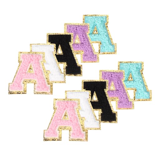 PATIKIL Chenille Buchstaben Patches, 10 Stück zahlen zum aufbügeln Buchstaben bestickt Patch Glitzer Applikation für Hut Jacke Kleidung Taschen DIY Dekoration Rucksack, Buchstabe A von PATIKIL