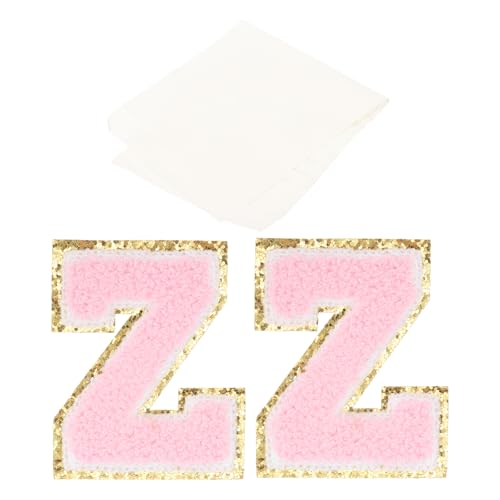 PATIKIL Chenille Bügelbuchstaben Patches, 2er-Pack Buchstaben Aufbügeln, Bügel Buchstaben gesticktes Patch mit Klebeband zum Reparieren von Jeans, Kleidung, Taschen,Pink, Alphabet Z von PATIKIL