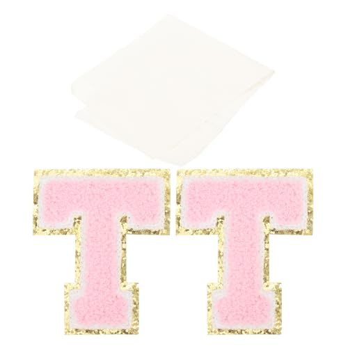 PATIKIL Chenille Bügelbuchstaben Patches, 2er-Pack Buchstaben Aufbügeln, Bügel Buchstaben gesticktes Patch mit Klebeband zum Reparieren von Jeans, Kleidung, Taschen,Pink, Buchstabe T von PATIKIL