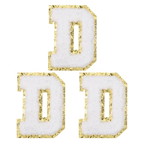PATIKIL Chenille Bügelbuchstaben Patches, 3er-Pack Buchstaben Aufbügeln, Bügel Buchstaben gesticktes Patch zum Reparieren von Jeans, Kleidung, Taschen, Handwerk, Weiß, Alphabet D von PATIKIL
