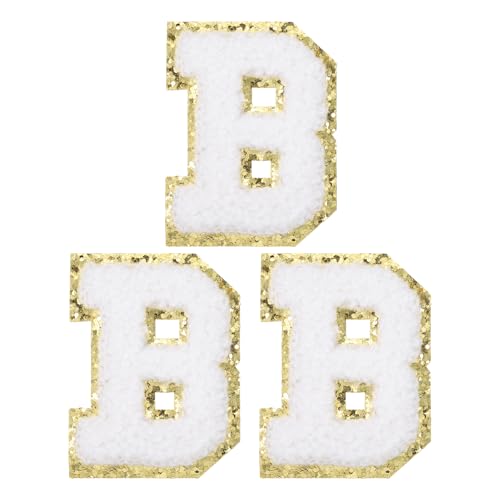 PATIKIL Chenille Bügelbuchstaben Patches, 3er-Pack Buchstaben Aufbügeln, Bügel Buchstaben gesticktes Patch zur Reparatur von JeansHemden, Handwerk, Weiß, Buchstabe B von PATIKIL