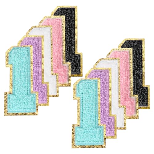 PATIKIL Chenille Nummern-Patches, 10 Stück zahlen zum aufbügeln Nummer Bestickter Patch Glitzer-Applikation für Hut Jacke Kleidung Taschen DIY Dekoration Rucksack, Nummer 1 von PATIKIL