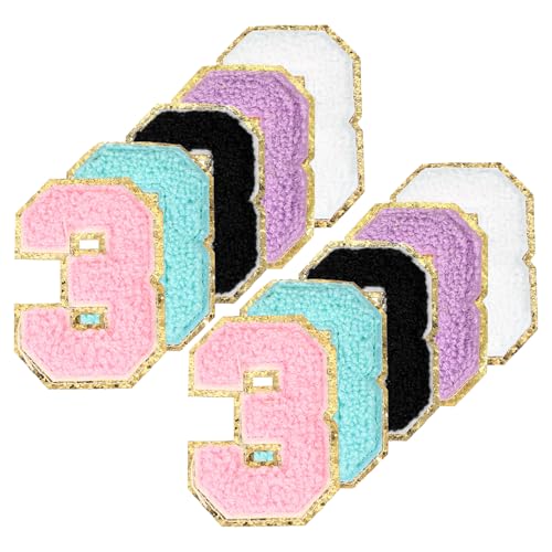 PATIKIL Chenille Nummern-Patches, 10 Stück zahlen zum aufbügeln Nummer Bestickter Patch Glitzer-Applikation für Hut Jacke Kleidung Taschen DIY Dekoration Rucksack, Nummer 3 von PATIKIL