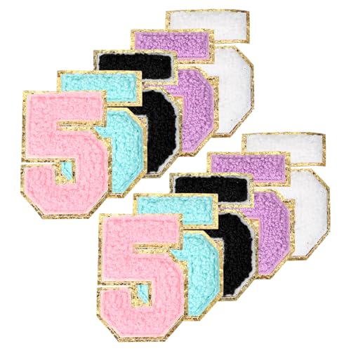 PATIKIL Chenille Nummern-Patches, 10 Stück zahlen zum aufbügeln Nummer Bestickter Patch Glitzer-Applikation für Hut Jacke Kleidung Taschen DIY Dekoration Rucksack, Nummer 5 von PATIKIL