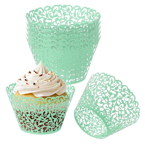 PATIKIL Cupcake Wrappers Papier, 50er Pack Backförmchen Standard Wein Dekoration für Jubiläum Geburtstag Hochzeiten und Partys, Grün von PATIKIL