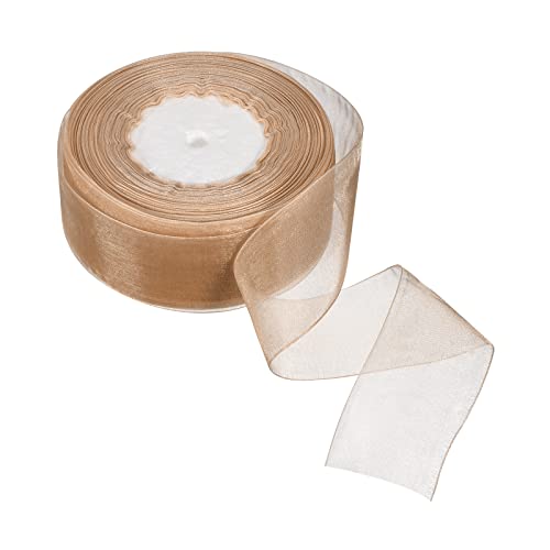 PATIKIL Durchsichtiges Organza Band 1-37/64" 50 Yard 1 Rolle Chiffondeko Stoff für Geschenkpapier Handwerke Hochzeit Blumenstrauß Hell Khaki von PATIKIL