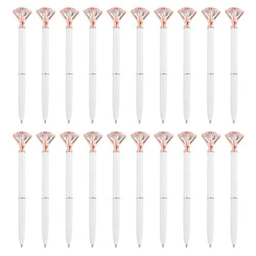 PATIKIL Einziehbare Diamant-Kugelschreiber Großpackung 20 Stück Metall Schwarz Tintenstempel-Schreibstifte für Hochzeit, Büro, Weiß. von PATIKIL