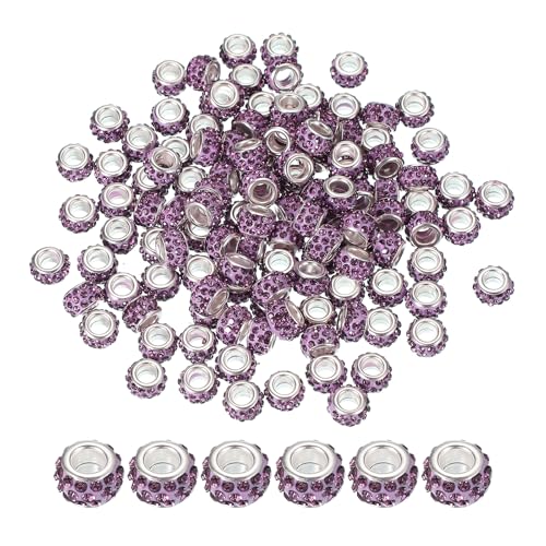 PATIKIL Europäische Großlochperlen, 120 Stück Strass Glitzer Kristall Charm Spacer Bastelperlen für Stifte Armbandherstellung DIY Basteln, Lila von PATIKIL
