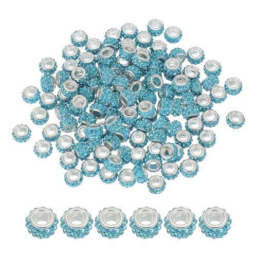 PATIKIL Europäische Perlen Großes Loch, 120 Stück Perlen für Armbänder Strass Kristallperlen Spacer Bastelperlen für Armband Stifte DIY Basteln Halsketten Schmuckherstellung, Aquamarin von PATIKIL