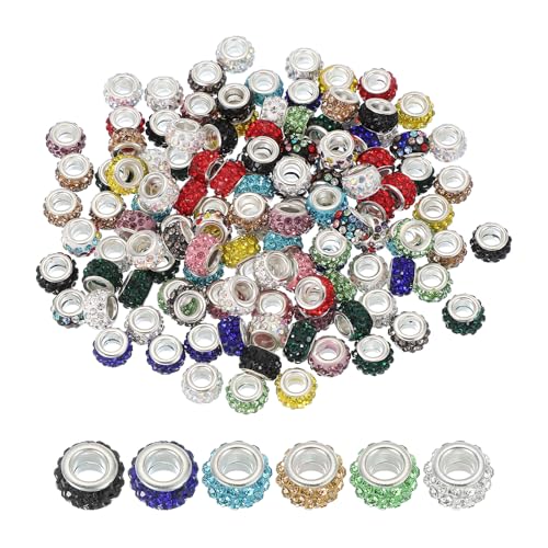 PATIKIL Europäische Perlen Großes Loch, 120 Stück Perlen für Armbänder Strass Kristallperlen Spacer Bastelperlen für Armband Stifte DIY Basteln Halsketten Schmuckherstellung, Gemischt von PATIKIL