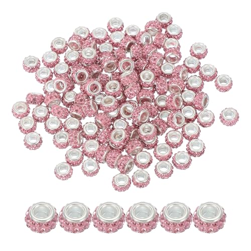 PATIKIL Europäische Perlen Großes Loch, 120 Stück Perlen für Armbänder Strass Kristallperlen Spacer Bastelperlen für Armband Stifte DIY Basteln Halsketten Schmuckherstellung, Pink von PATIKIL