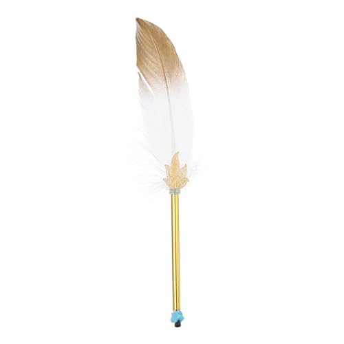 PATIKIL Feder Kugelschreiber, 0.5mm Vintage Kalligraphie Stifte mit Feder zum Schreiben Büro, Gänsefedern Stift für Hochzeit Unterschrift, Weiß & Gold von PATIKIL