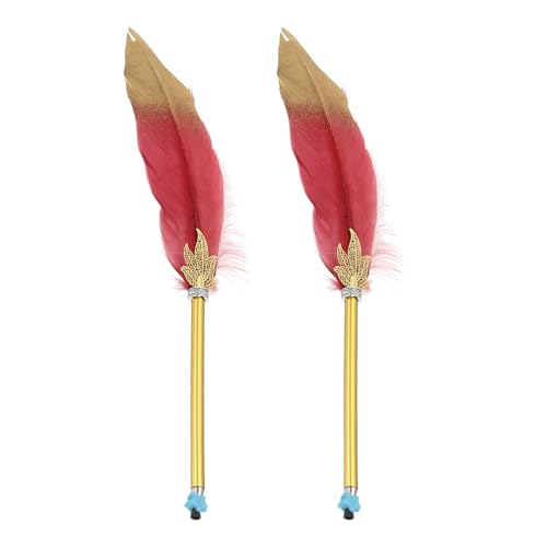 PATIKIL Feder Kugelschreiber, 2 Stück 0.5mm Vintage Kalligraphie Stifte mit Feder zum Schreiben Büro, Gänsefedern Stift für Hochzeit Unterschrift, Dunkelrot & Gold von PATIKIL