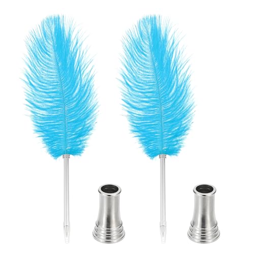 PATIKIL Feder Kugelschreiber, 2 Stück 0.5mm Vintage Kalligraphie Stifte mit Feder zum Schreiben Büro, Straußenfeder Stift mit 2 Stück Ständerhalter für Hochzeit Unterschrift, Blau PATIKIL Feder Kugelschreiber, 2 Stück 0.5mm Vintage Kalligraphie Stifte mit Feder zum Schreiben Büro, Straußenfeder Stift mit 2 Stück Ständerhalter für Hochzeit Unterschrift, Blau von PATIKIL
