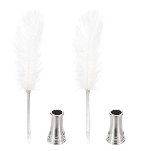 PATIKIL Feder Kugelschreiber, 2 Stück 0.5mm Vintage Kalligraphie Stifte mit Feder zum Schreiben Büro, Straußenfeder Stift mit 2 Stück Ständerhalter für Hochzeit Unterschrift, Weiß PATIKIL Feder Kugelschreiber, 2 Stück 0.5mm Vintage Kalligraphie Stifte mit Feder zum Schreiben Büro, Straußenfeder Stift mit 2 Stück Ständerhalter für Hochzeit Unterschrift, Weiß von PATIKIL
