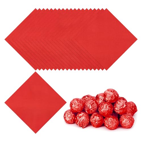 PATIKIL Folienbonbonverpackungen 5x5 Zoll, 100 Stück Quadratische Feinraster-Aluminiumfolie für DIY-Schokoladenbonbons-Verpackung und Dekoration, Rot von PATIKIL