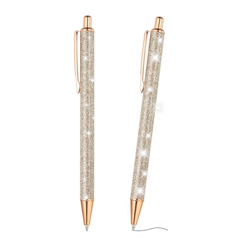 PATIKIL Glanz Kugelschreiber, 2 Stücke Funkelnder Glitzer Kugelschreiber Einziehbar Druck Metall Journaling Schreibstifte Schwarze Tinte für Frauen Mädchen Büro Geburtstag, Gold von PATIKIL
