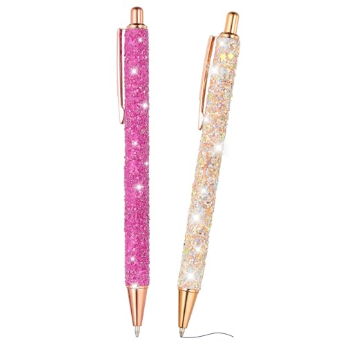PATIKIL Glanz Kugelschreiber, 2 Stücke Funkelnder Glitzerstift Einziehbarer Druck Metall Journaling Schwarze Tinte für Frauen Mädchen Büro Geburtstag, Hellrosa Gold Rosarot von PATIKIL