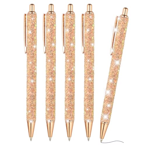 PATIKIL Glanz Kugelschreiber, 5 Stücke Funkelnde Glitzerstifte Einziehbarer Druck Metall Journaling Schreibstifte Schwarze Tinte für Frauen Mädchen Büro Geburtstag, Roségold von PATIKIL