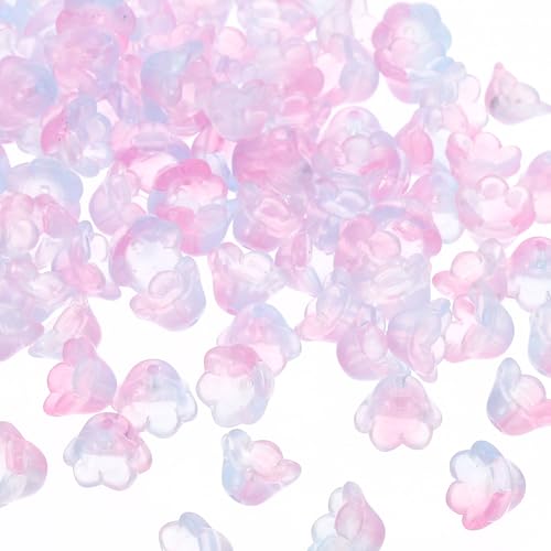 PATIKIL Glas Trompete Blume Perlen 100Stk Farbverlauf Blume Perle Anhänger für Basteln Dekorationen Rosa Blau von PATIKIL