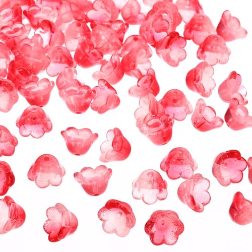 PATIKIL Glas-Trompetenblumenperlen, 100 Stück Verlauf Blumenperlen Charme für DIY Handwerksdekorationen, Rot von PATIKIL