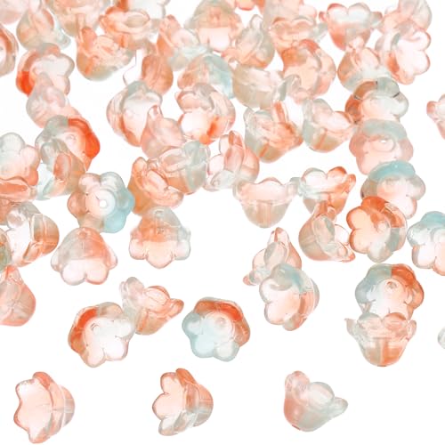 PATIKIL Glas-Trompetenblumenperlen, 200 Stück Verlauf Blumenperlen Charm für DIY Handwerksdekorationen, Orange, Blau von PATIKIL