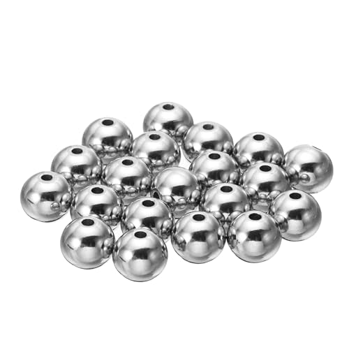 PATIKIL Glatte runde Abstandshalterperlen, 20 Stück 10mm OD 2mm ID 304 Edelstahl lose Kugeln Abstandshalter metallische nahtlose Kugelperlen für DIY Armband Halskette, Silber von PATIKIL