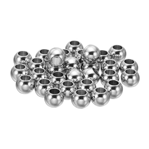 PATIKIL Glatte runde Abstandshalterperlen, 30 Stück 8mm Außendurchmesser 4mm Innendurchmesser 304 Edelstahl lose Kugeln Abstandshalter metallische nahtlose Kugelperlen, Silber von PATIKIL