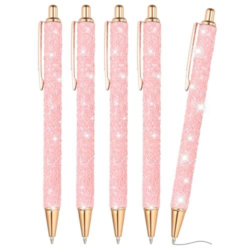 PATIKIL Glimmer Kugelschreiber, 5 Stücke Funkelnde Glitzernde Pailletten Kugelschreiber Einziehbar Drücken Metall Journaling Schwarze Tinte für Frauen Mädchen Büro Geburtstag, Pink von PATIKIL
