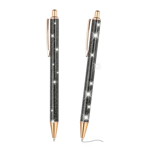 PATIKIL Glitzer Kugelschreiber, 2 Stücke Funkelnder Glitzerstift Einziehbarer Druck Metall Journaling Schreibstifte Schwarze Tinte für Frauen Mädchen Büro Geburtstag, Schwarz von PATIKIL