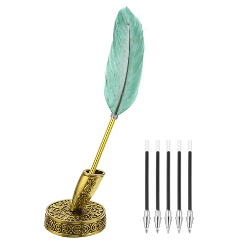 PATIKIL Grüne Feder-Kugelschreiber, Metallhalter Schwarz Tinte Vintage Schreibfeder Kugelschreiber mit 5 Stück Nachfüllung für Büro, Hochzeit Unterschrift. PATIKIL Grüne Feder-Kugelschreiber, Metallhalter Schwarz Tinte Vintage Schreibfeder Kugelschreiber mit 5 Stück Nachfüllung für Büro, Hochzeit Unterschrift. von PATIKIL