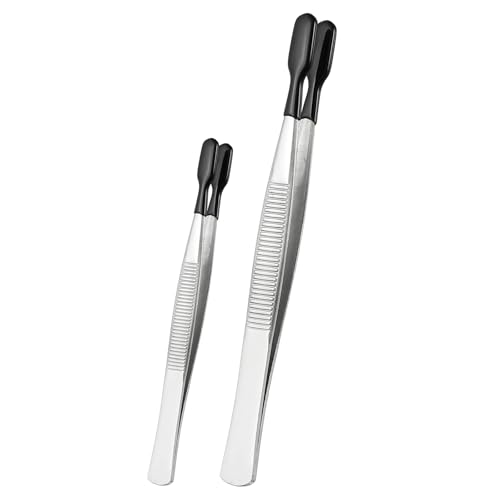 PATIKIL Handwerks-Pinzetten mit Gummispitzen, 2 Stück PVC-beschichtete Pinzetten-Set aus langem Edelstahl mit gebogenen geraden flachen Spitzen für Schmuckwerkzeuge, Schwarz 15 cm 11 cm von PATIKIL