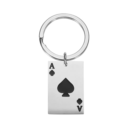 PATIKIL Herz Ass Schlüsselanhänger, Edelstahl Glücksbringer Poker Anhänger Niedlicher Herz Ass Anhänger Geldbörse Taschenzubehör Auto Ring Anhänger für Handtasche Schlüssel, Schwarz von PATIKIL