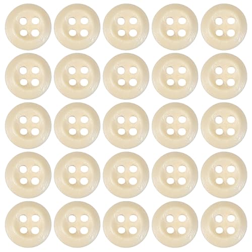 PATIKIL Holzknöpfe 2/5 Zoll (10mm), 50 Stück Holz Nähknopf 4 Löcher Runde handgemachte Verzierknöpfe für DIY Handwerk Nähen Kleidung Zubehör Dekoration Tasche, Beige von PATIKIL