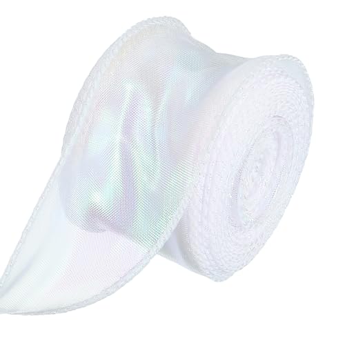 PATIKIL Irideszierendes Organza-Band 1,6 Zoll x 10 Yard, Laser Sheer Organza Verdrahtetes Band Schimmer Fishtail Stoffbänder für Geschenk Blumenstrauß Verpackung Dekorative, Weiß PATIKIL Irideszierendes Organza-Band 1,6 Zoll x 10 Yard, Laser Sheer Organza Verdrahtetes Band Schimmer Fishtail Stoffbänder für Geschenk Blumenstrauß Verpackung Dekorative, Weiß von PATIKIL