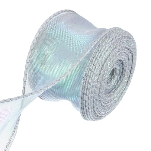 PATIKIL Irideszierendes Organza-Band 1,6 Zoll x 10 Yard, Laser Sheer Organza Verdrahtetes Band Schimmer Fishtail Stoffbänder für Geschenkblumensträuße Verpackung Dekorative, Silber PATIKIL Irideszierendes Organza-Band 1,6 Zoll x 10 Yard, Laser Sheer Organza Verdrahtetes Band Schimmer Fishtail Stoffbänder für Geschenkblumensträuße Verpackung Dekorative, Silber von PATIKIL