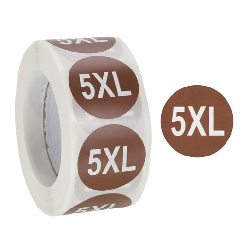 PATIKIL Kleidergrößen-Aufkleber 1 Zoll rund codiert Selbstklebendes Etikett 5XL Größe T-Shirt Etiketten 500 Stück pro Rolle für Hemd Rock Kleidung Einzelhandel, Braun von PATIKIL