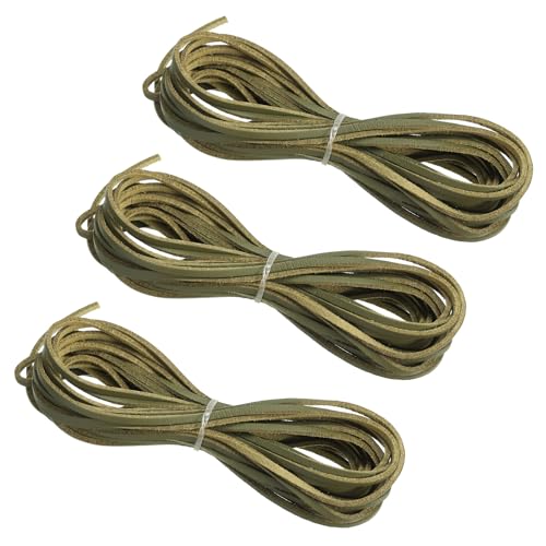PATIKIL Kordel aus Wildlederimitat, 3 Rollen 3mm x 5m Lederschnur Flache Streifen aus Kunstleder Lederband Weiches Flaches Band für Halskette DIY, Armeegrün (Insgesamt 15 Meter) von PATIKIL