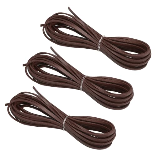 PATIKIL Kordel aus Wildlederimitat, 3 Rollen 3mm x 5m Lederschnur Flache Streifen aus Kunstleder Lederband Weiches Flaches Band für Halskette DIY Armband Perlen, Braun (Insgesamt 15 Meter) von PATIKIL