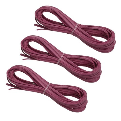 PATIKIL Kordel aus Wildlederimitat, 3 Rollen 3mm x 5m Lederschnur Flache Streifen aus Kunstleder Lederband Weiches Flaches Band für Halskette DIY, Dunkelpink (Insgesamt 15 Meter) von PATIKIL