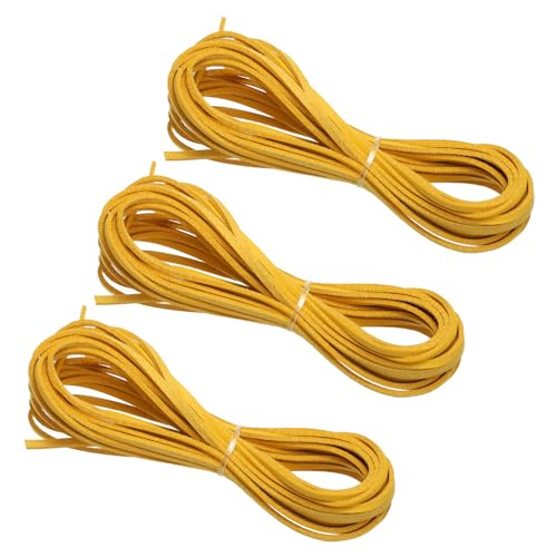 PATIKIL Kordel aus Wildlederimitat, 3 Rollen 3mm x 5m Lederschnur Flache Streifen aus Kunstleder Lederband Weiches Flaches Band für Halskette DIY Armband Perlen, Gelb (Insgesamt 15 Meter) von PATIKIL