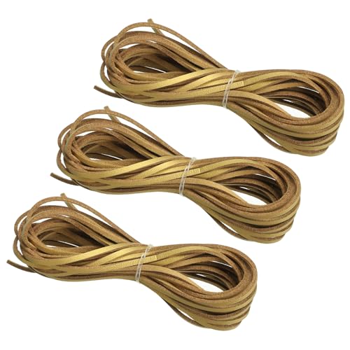 PATIKIL Kordel aus Wildlederimitat, 3 Rollen 3mm x 5m Lederschnur Flache Streifen aus Kunstleder Lederband Weiches Flaches Band für Halskette DIY Armband Perlen, Gold (Insgesamt 15 Meter) von PATIKIL