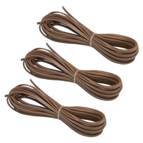 PATIKIL Kordel aus Wildlederimitat, 3 Rollen 3mm x 5m Lederschnur Flache Streifen aus Kunstleder Lederband Weiches Flaches Band für Halskette DIY, Kaffee (Insgesamt 15 Meter) von PATIKIL