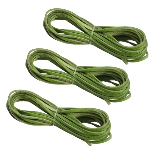 PATIKIL Kordel aus Wildlederimitat, 3 Rollen 3mm x 5m Lederschnur Flache Streifen aus Kunstleder Lederband Weiches Flaches Band für Halskette DIY, Limettengrün (Insgesamt 15 Meter) von PATIKIL