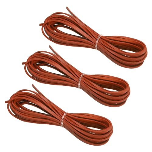 PATIKIL Kordel aus Wildlederimitat, 3 Rollen 3mm x 5m Lederschnur Flache Streifen aus Kunstleder Lederband Weiches Flaches Band für Halskette DIY, Orange (Insgesamt 15 Meter) von PATIKIL