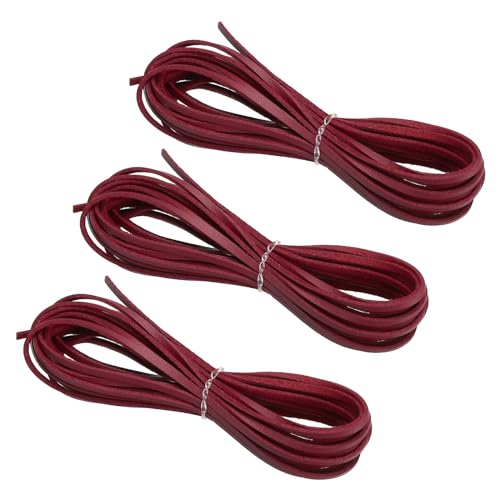 PATIKIL Kordel aus Wildlederimitat, 3 Rollen 3mm x 5m Lederschnur Flache Streifen aus Kunstleder Lederband Weiches Flaches Band für Halskette DIY Armband Perlen, Rot (Insgesamt 15 Meter) von PATIKIL