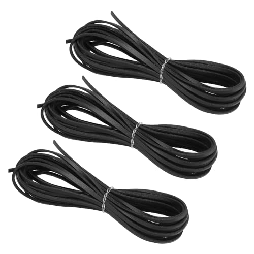 PATIKIL Kordel aus Wildlederimitat, 3 Rollen 3mm x 5m Lederschnur Flache Streifen aus Kunstleder Lederband Weiches Flaches Band für Halskette DIY, Schwarz (Insgesamt 15 Meter) von PATIKIL