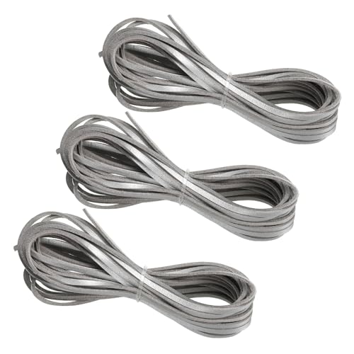 PATIKIL Kordel aus Wildlederimitat, 3 Rollen 3mm x 5m Lederschnur Flache Streifen aus Kunstleder Lederband Weiches Flaches Band für Halskette DIY, Silberton (Insgesamt 15 Meter) von PATIKIL